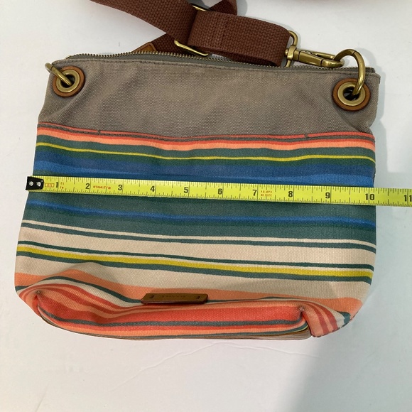 Fossil Coated Canvas Striped Crossbody Bag Blue Tan Coral - Picture 2 of 13